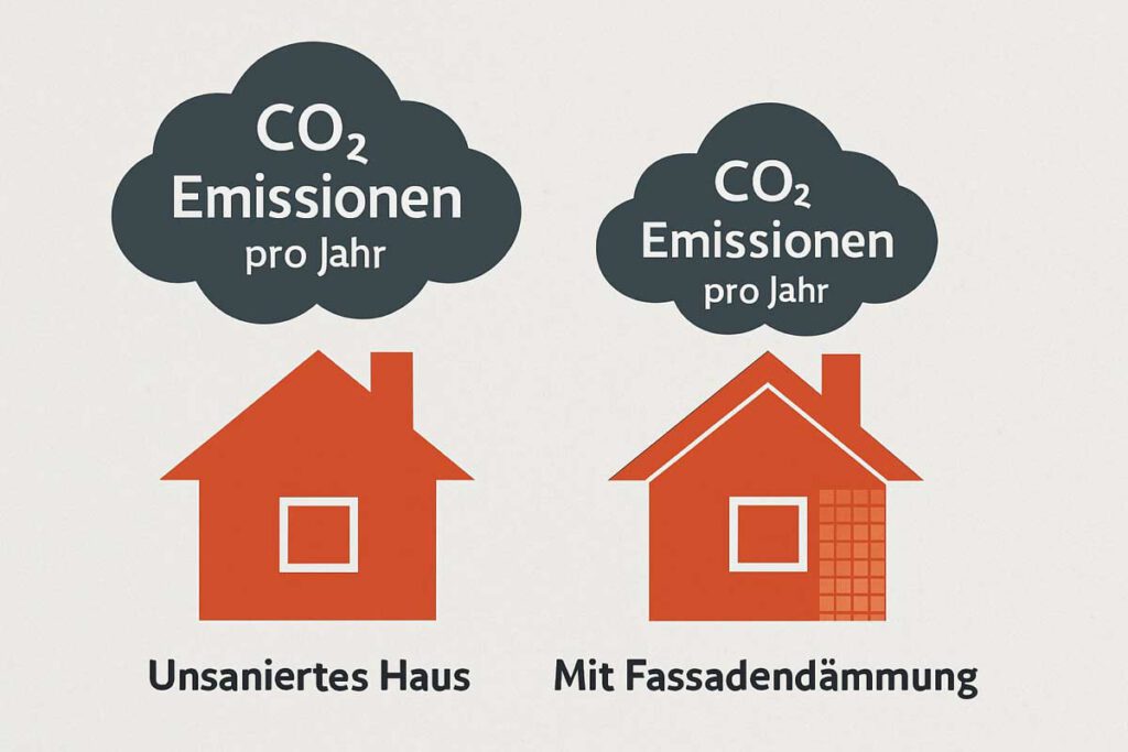 Diagramm vergleicht Heizkosten eines Hauses vor und nach der Fassadendämmung mit deutlicher Kostenreduktion