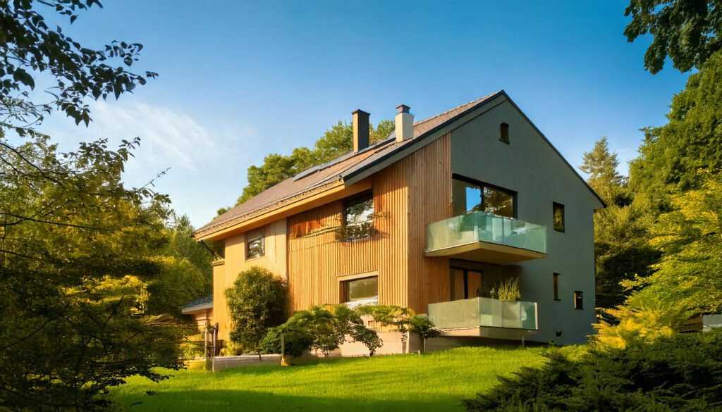 Ein nachhaltiges Haus, gebaut aus nachhaltigen Materialien.