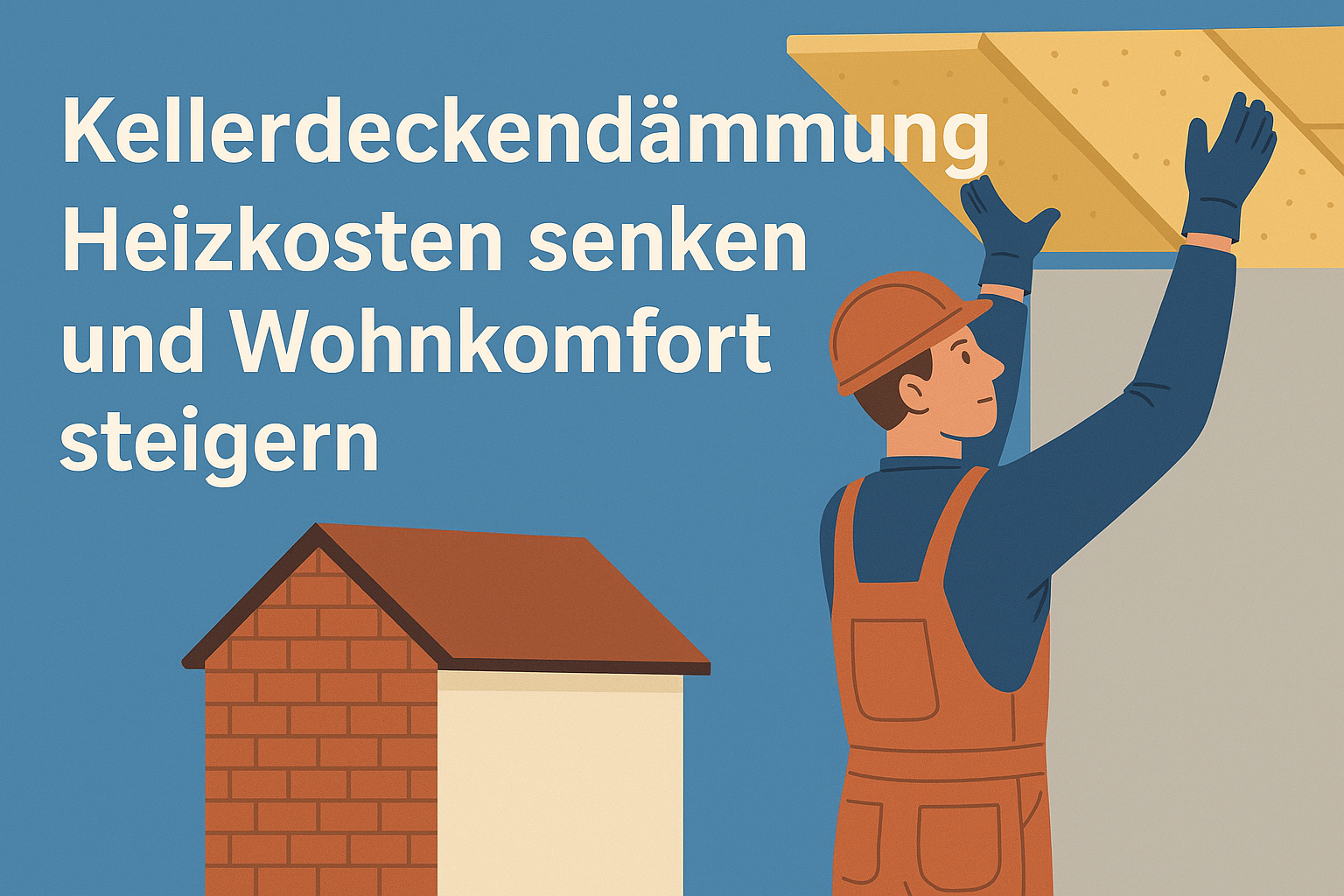Illustration zur Kellerdeckendämmung: Handwerker bringt Dämmplatten an Kellerdecke an – Beitrag zu Heizkostensenkung und Wohnkomfort