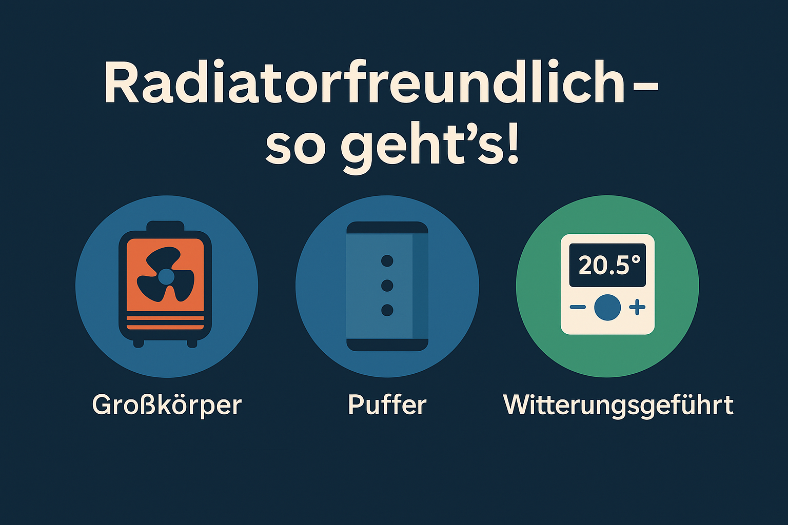 Radiatorfreundlich – so geht’s! Großkörper, Puffer, Witterungsgeführt Infografik, dsb Deutsche Sanierungsberatung