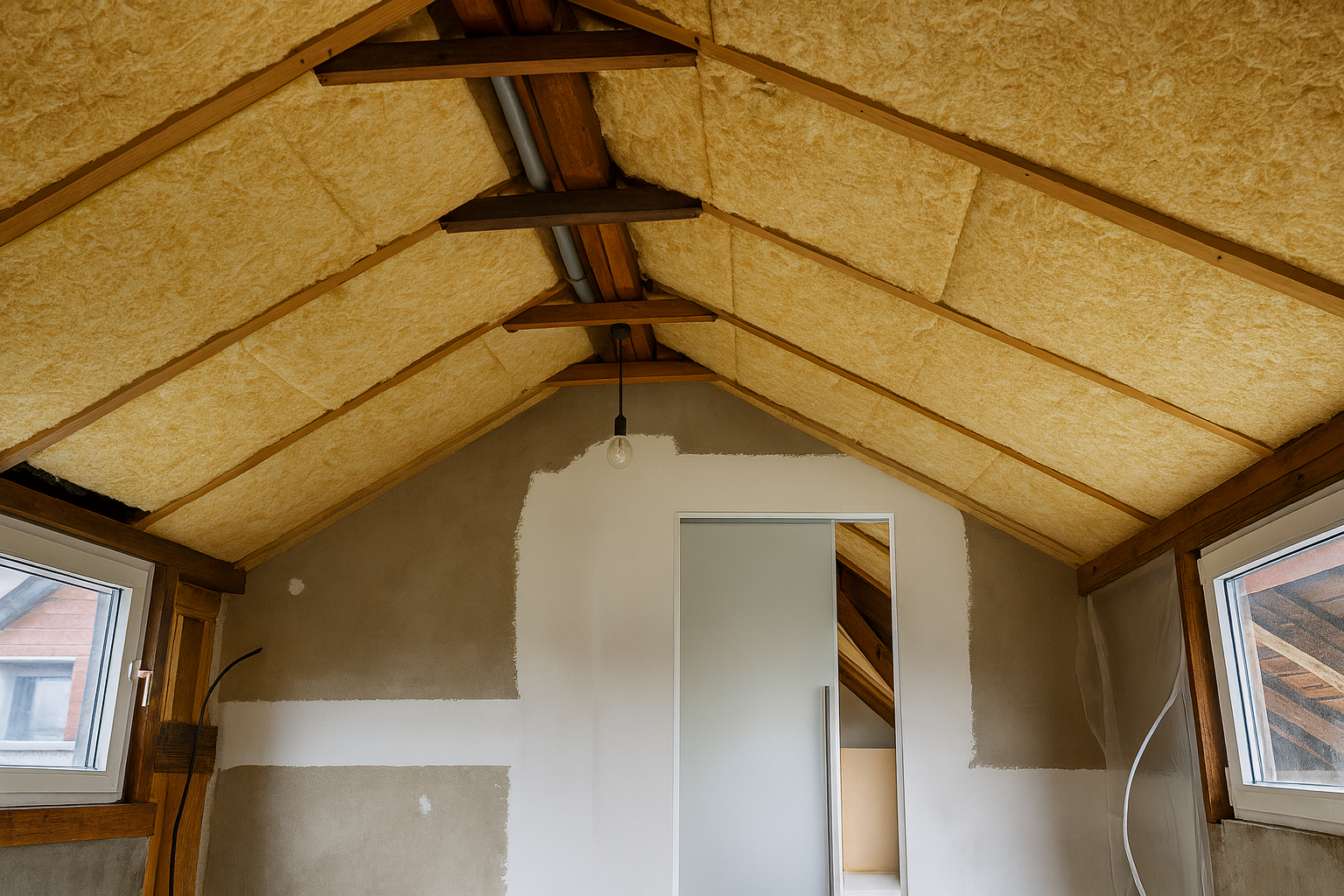 Dachstuhl mit Dachdämmung von Innen